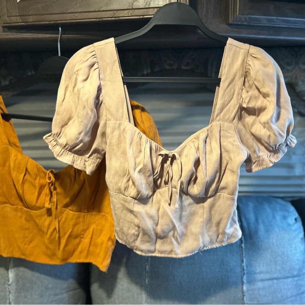 Haute Monde Orange and Beige/light pink Puff Sleeve Blouses - Picture 4 of 13